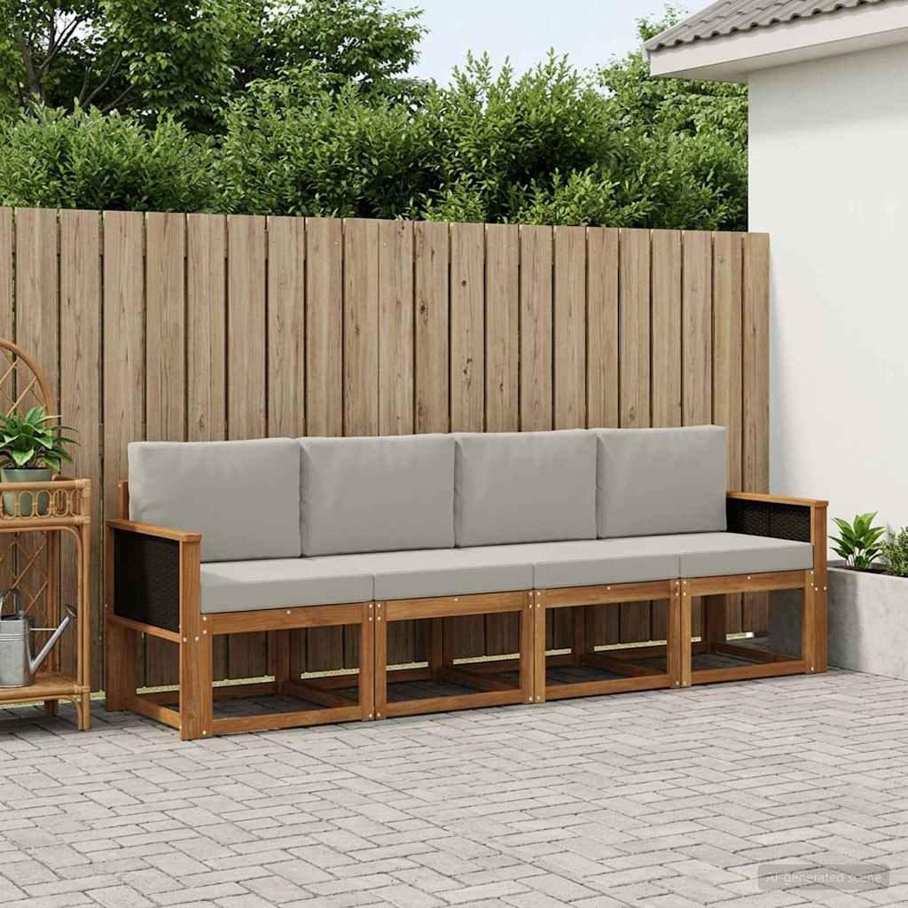 Outdoor-Sofagarnitur mit Kissen 4 pcs Natürlich und Hellgrau