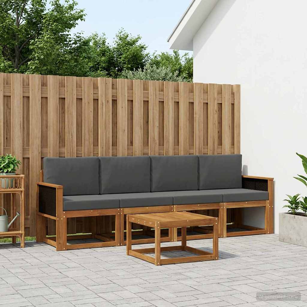 Outdoor-Sofagarnitur mit Kissen 4 pcs Natur und Anthrazit
