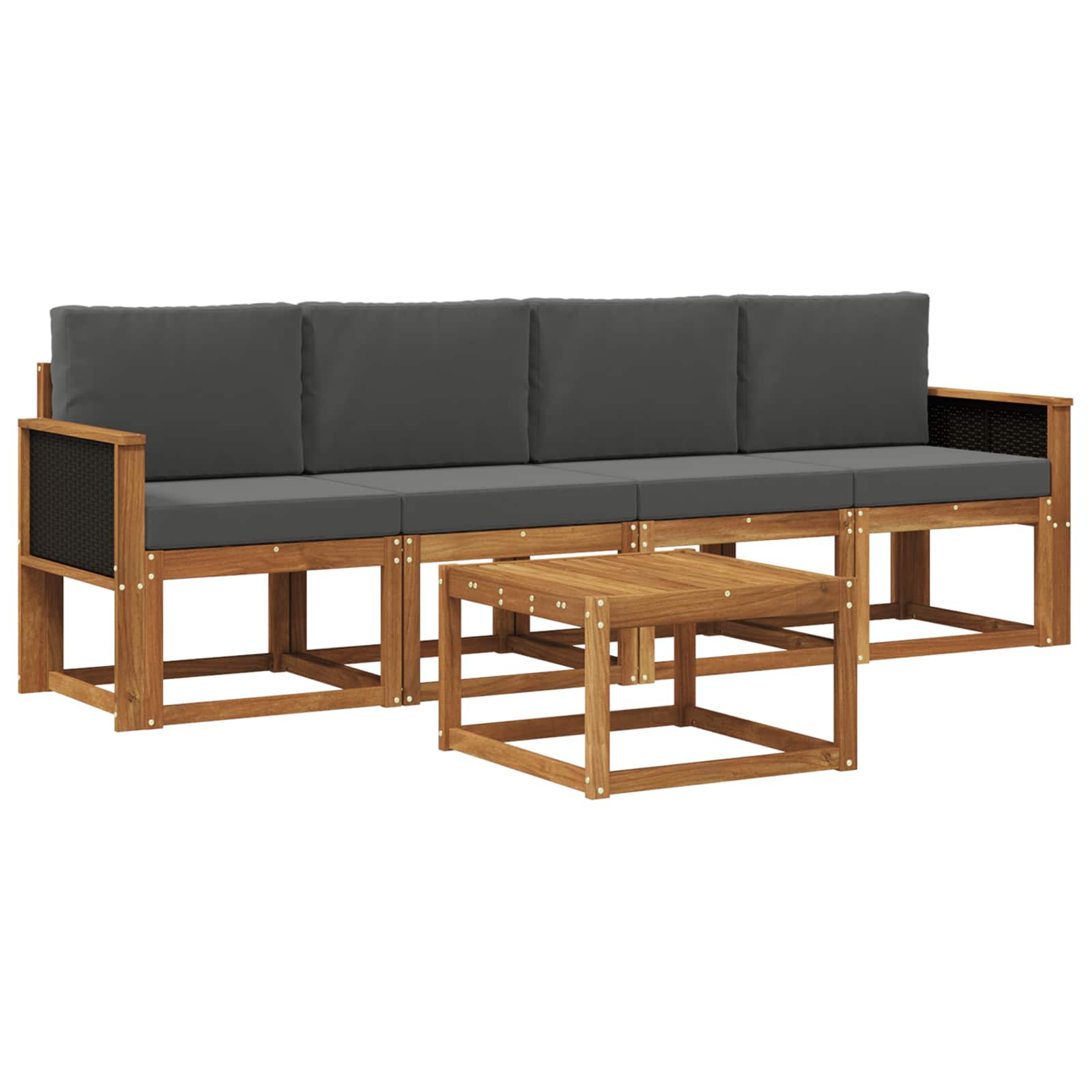 Outdoor-Sofagarnitur mit Kissen 4 pcs Natur und Anthrazit