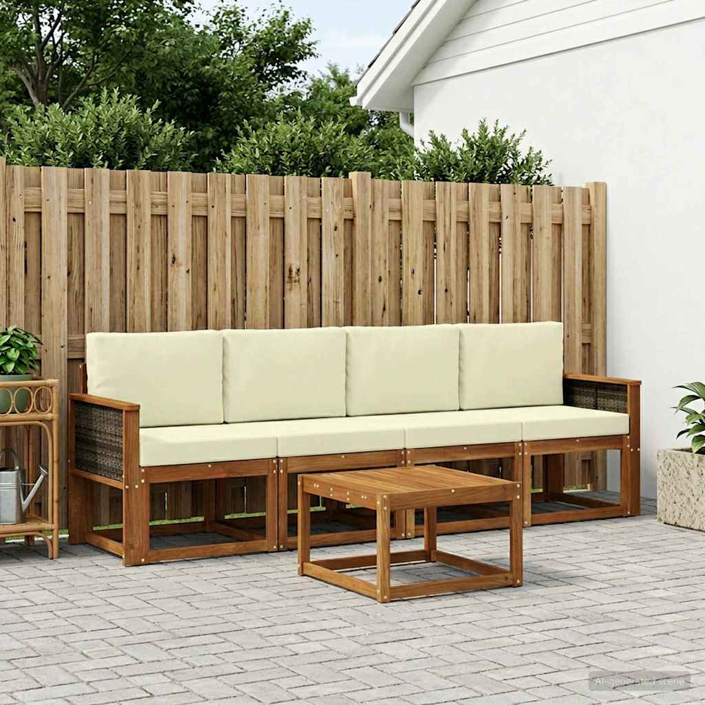 Outdoor-Sofagarnitur 4 stk. Natur und Creme