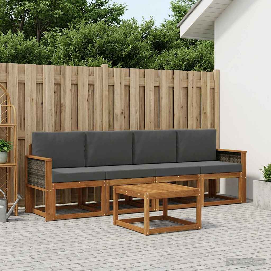 Outdoor-Sofagarnitur mit Kissen 4 pcs Natur und Anthrazit