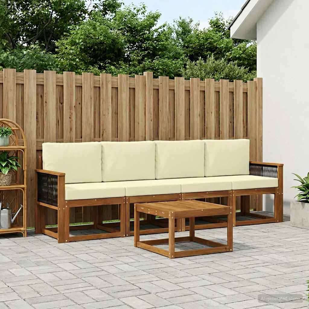 Outdoor-Sofagarnitur mit Kissen 4 pcs Natur und Creme