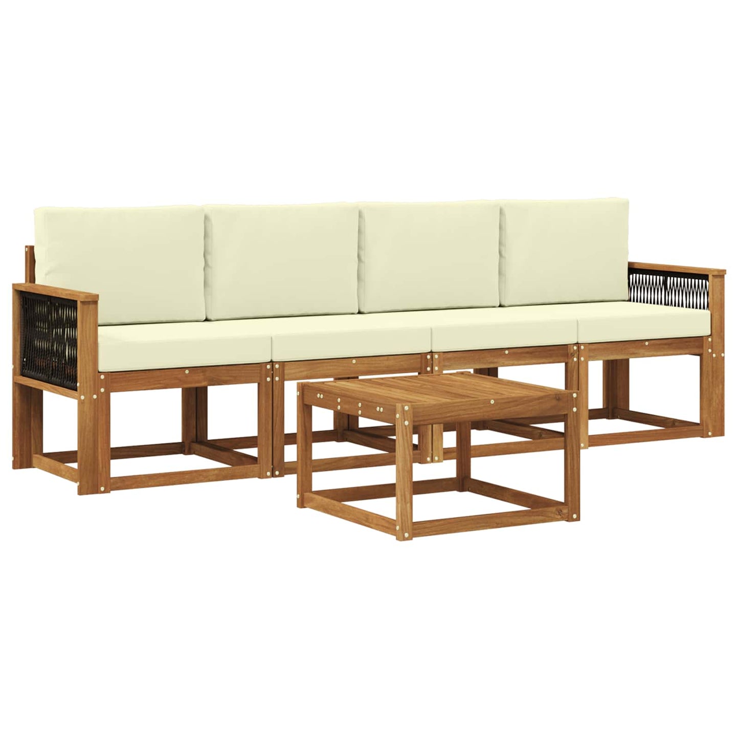 Outdoor-Sofagarnitur mit Kissen 4 pcs Natur und Creme