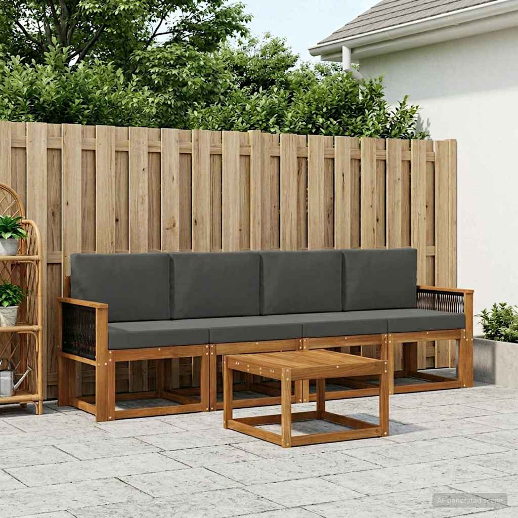 Outdoor-Sofagarnitur mit Kissen 4 pcs Natur und Anthrazit
