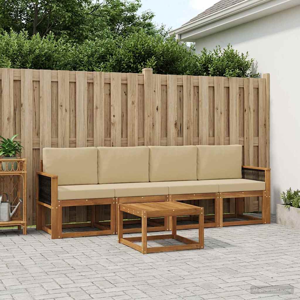 Outdoor-Sofagarnitur mit Kissen 4 pcs Natur