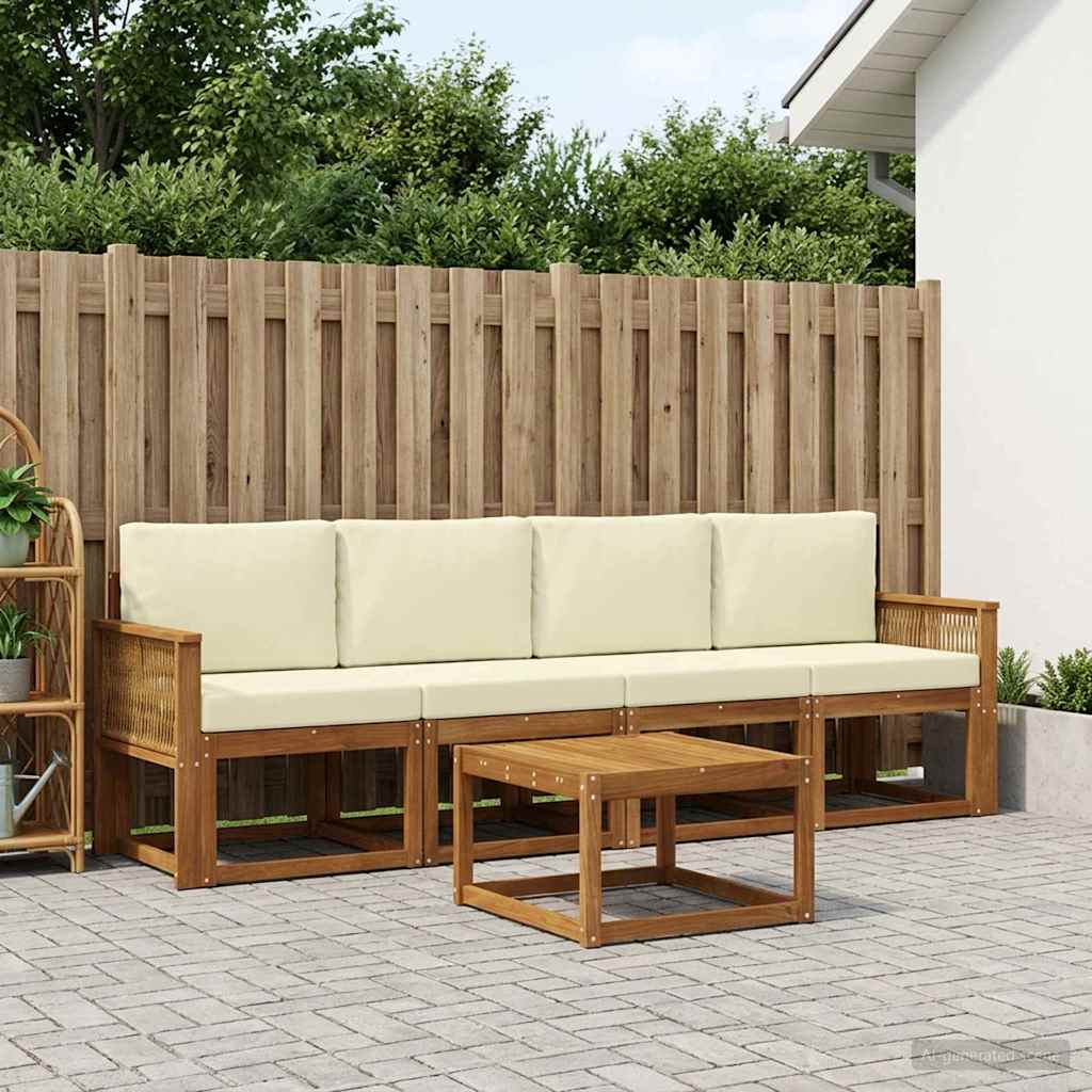 Outdoor-Sofagarnitur 5 stk. Natur und Creme Polyester