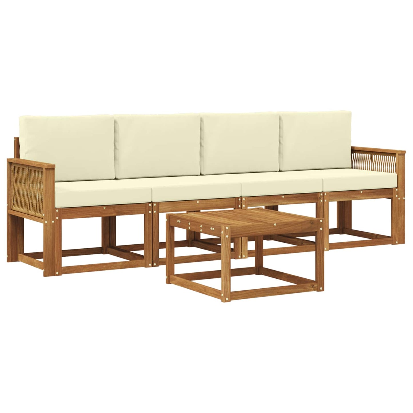 Outdoor-Sofagarnitur 5 stk. Natur und Creme Polyester