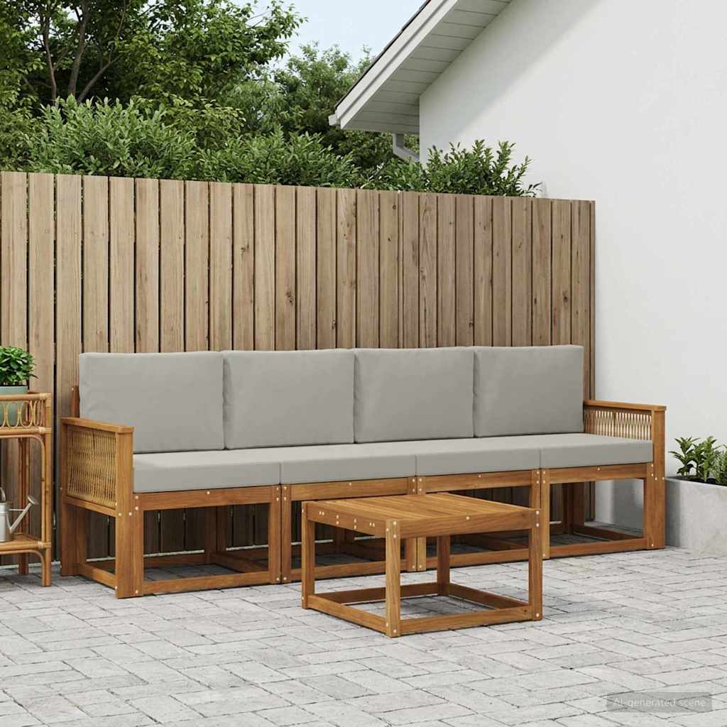 Outdoor-Sofagarnitur 5 stk. Natürlich und Hellgrau Polyester