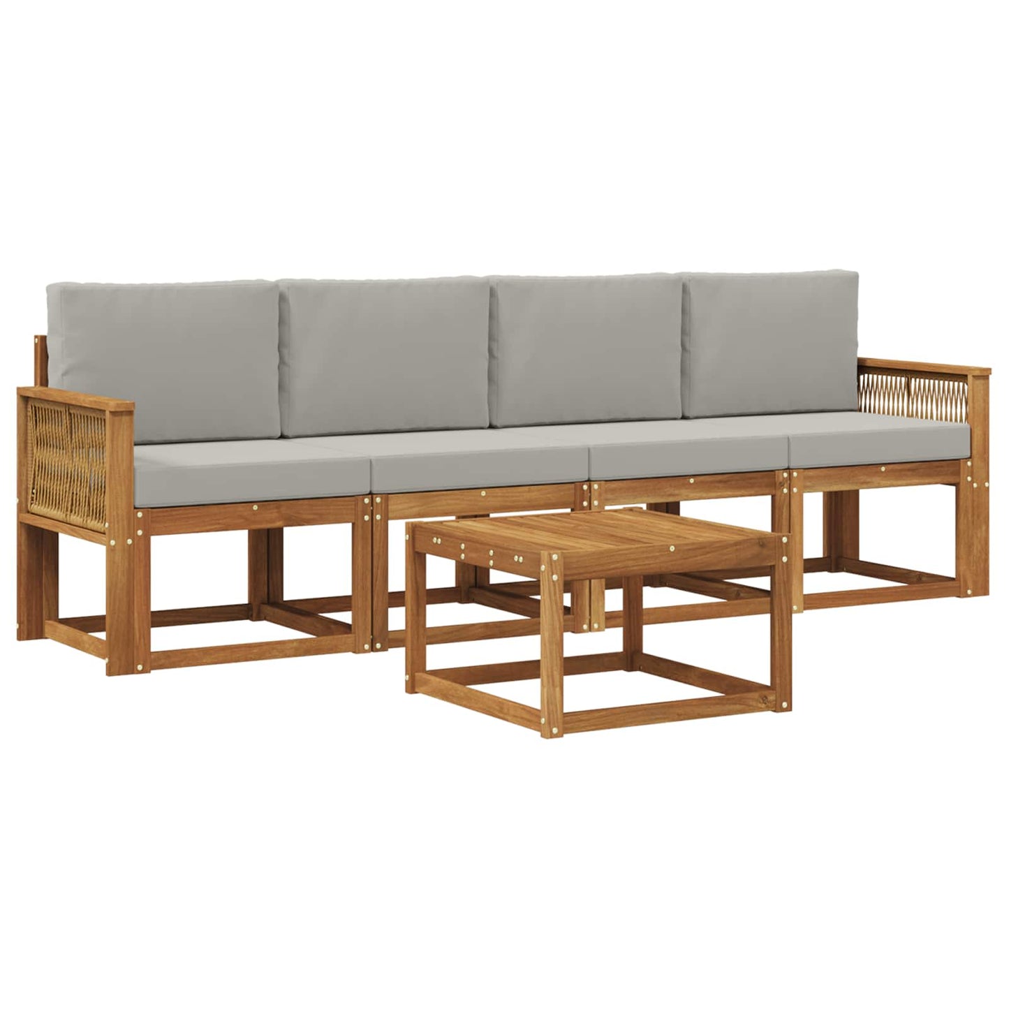 Outdoor-Sofagarnitur 5 stk. Natürlich und Hellgrau Polyester