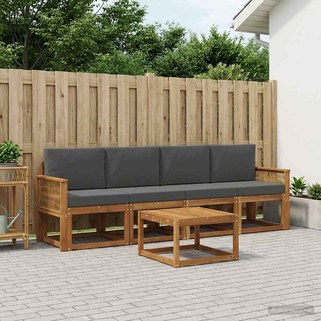 Outdoor-Sofagarnitur 5 stk. Natur und Anthrazit Polyester