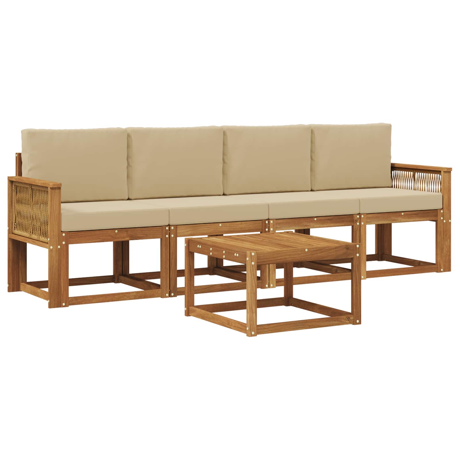 Outdoor-Sofagarnitur 5 stk. Natur und Beige Polyester