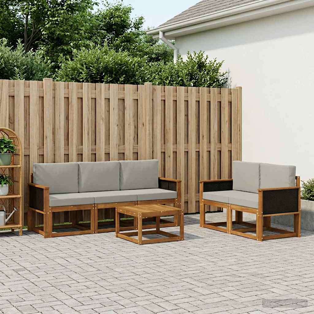 Outdoor-Sofagarnitur mit Kissen 6 pcs Natürlich und Hellgrau