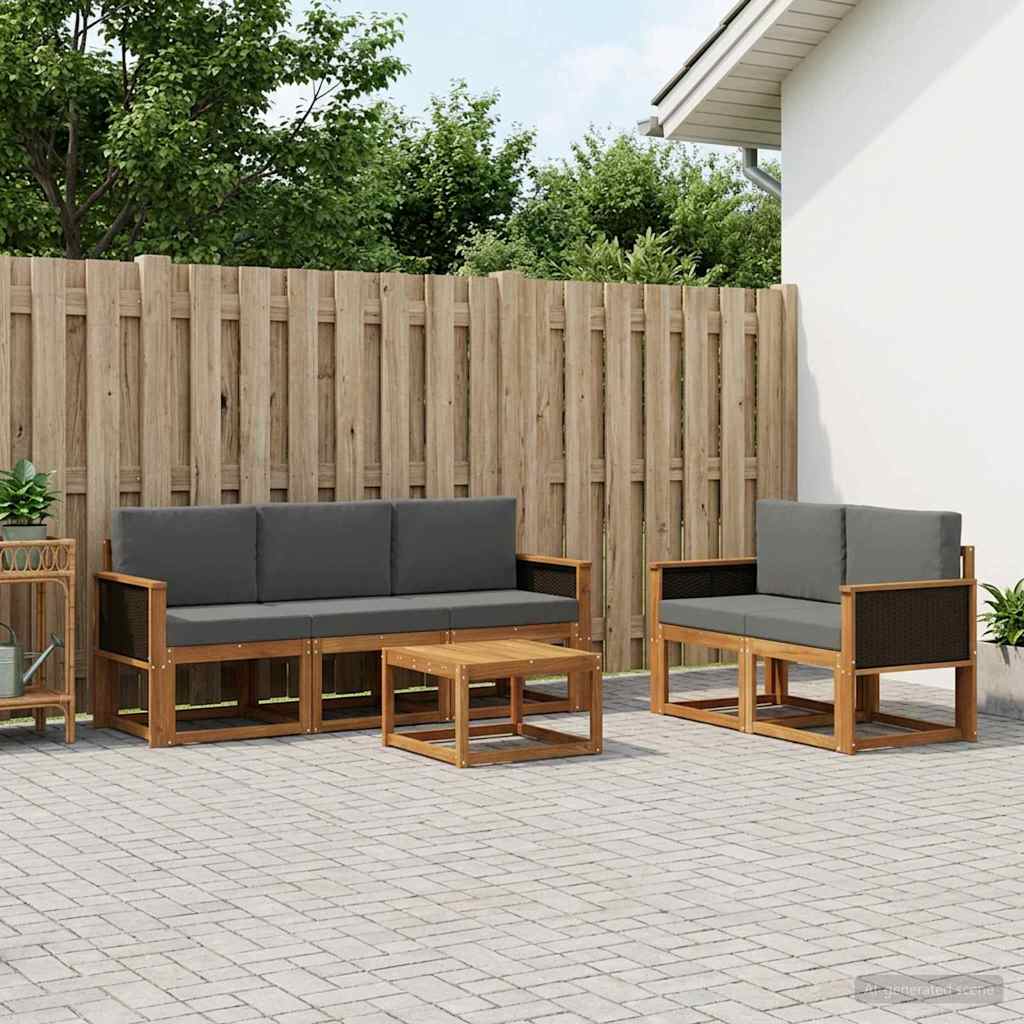 Outdoor-Sofagarnitur mit Kissen 6 pcs Natur und Anthrazit