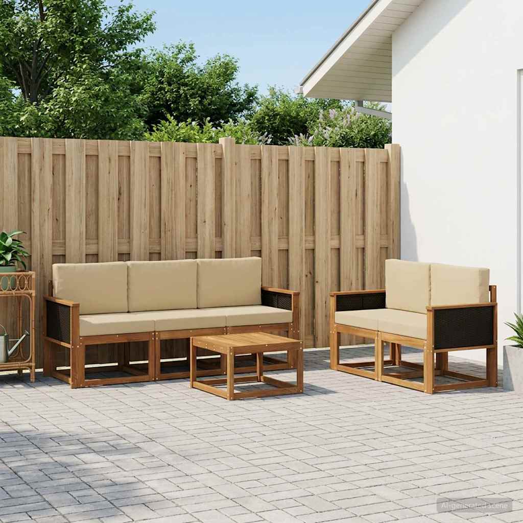 Outdoor-Sofagarnitur mit Kissen 6 pcs Natur