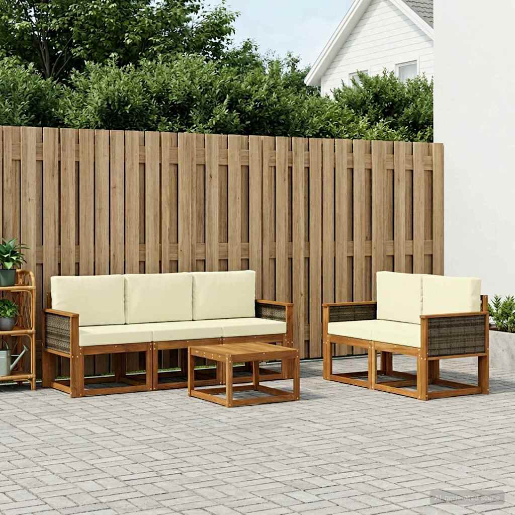 Outdoor-Sofagarnitur mit Kissen 6 pcs Natur und Creme