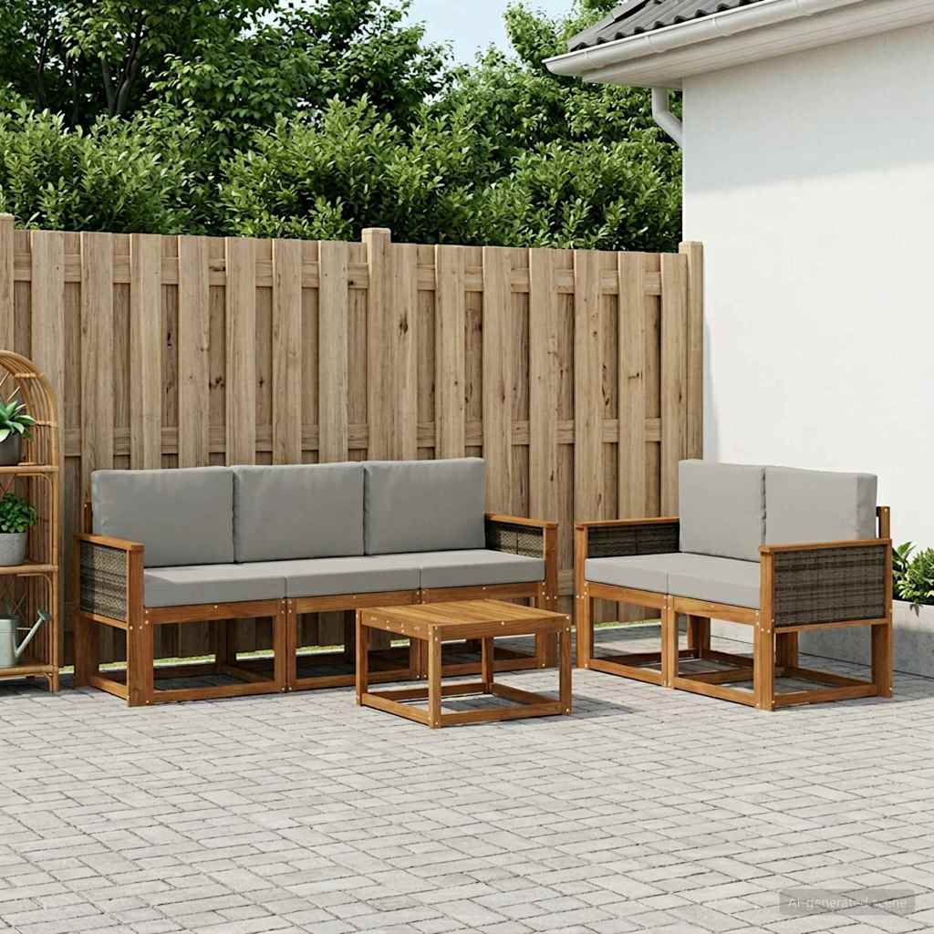 Outdoor-Sofagarnitur mit Kissen 6 pcs Natürlich und Hellgrau