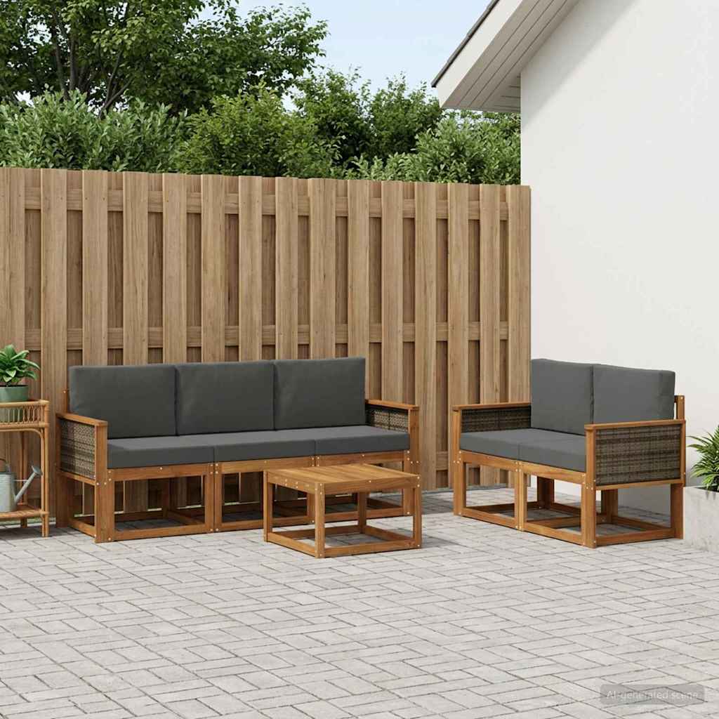 Outdoor-Sofagarnitur mit Kissen 6 pcs Natur und Anthrazit