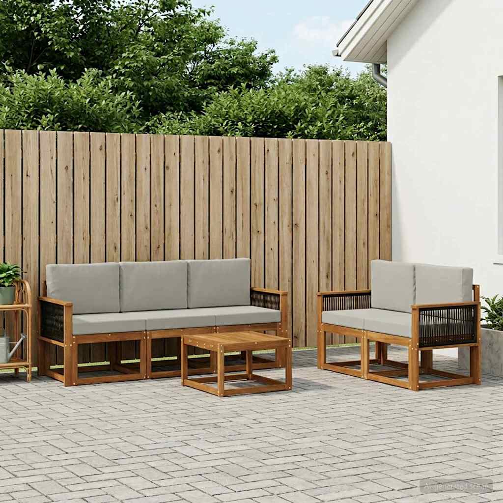 Outdoor-Sofagarnitur mit Kissen 6 pcs Natürlich und Hellgrau
