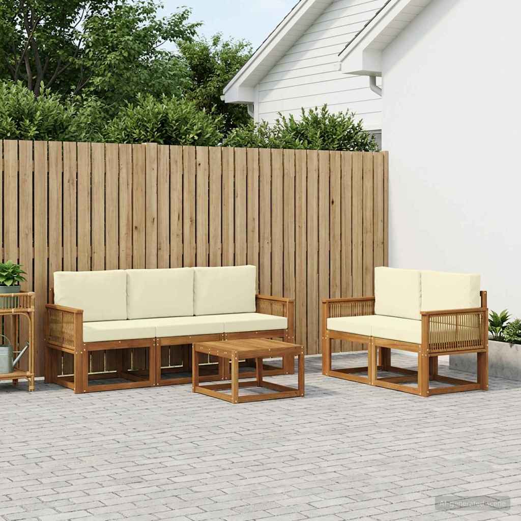Outdoor-Sofagarnitur 6 pcs Natur und Creme Polyester