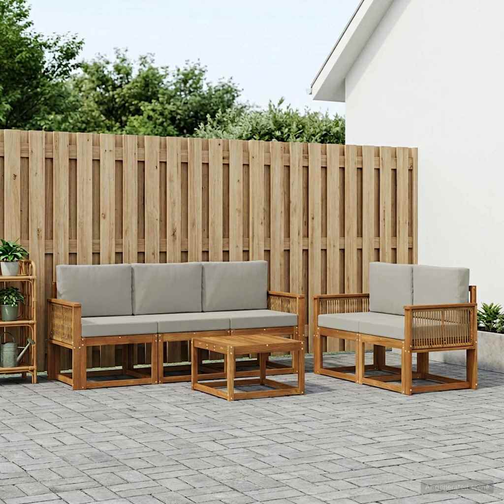 Outdoor-Sofagarnitur 6 pcs Natürlich und Hellgrau Polyester