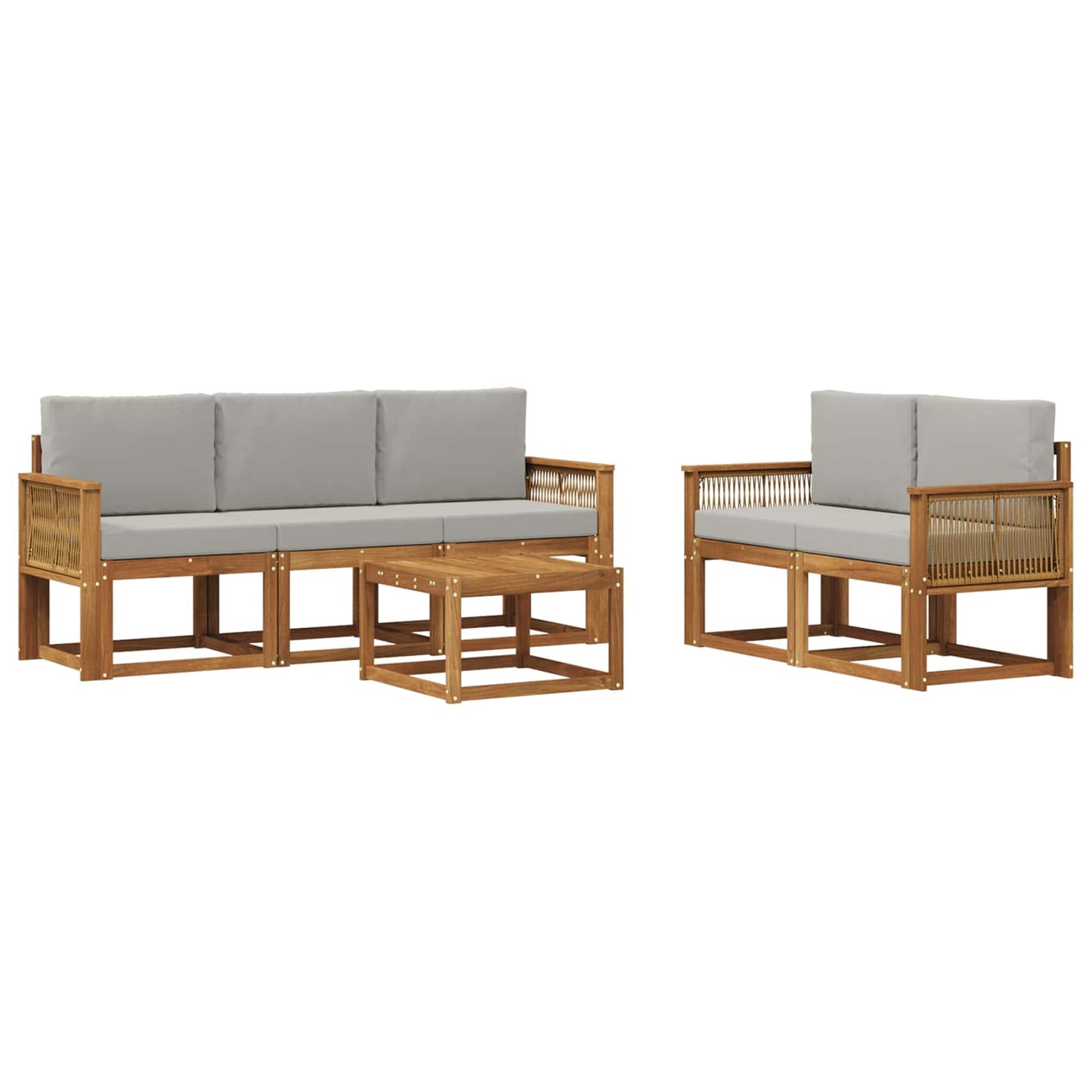 Outdoor-Sofagarnitur 6 pcs Natürlich und Hellgrau Polyester
