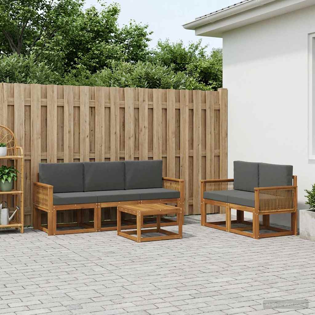 Outdoor-Sofagarnitur 6 stk. Natur und Anthrazit Polyester