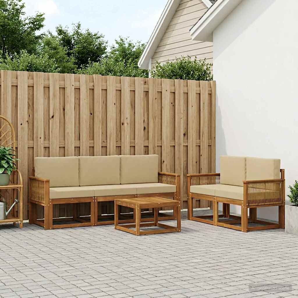Outdoor-Sofagarnitur 6 pcs Natur und Beige Polyester