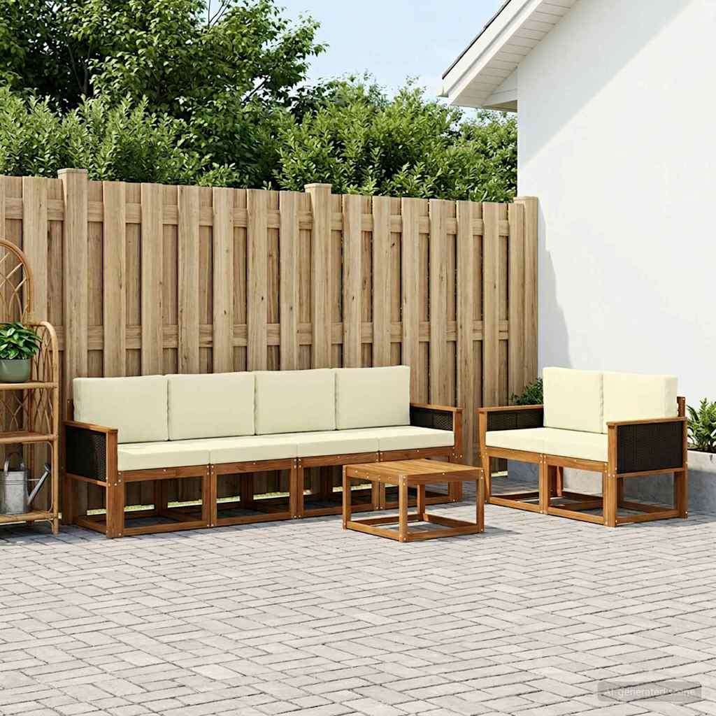 Outdoor-Sofagarnitur mit Kissen 6 pcs Natur und Creme