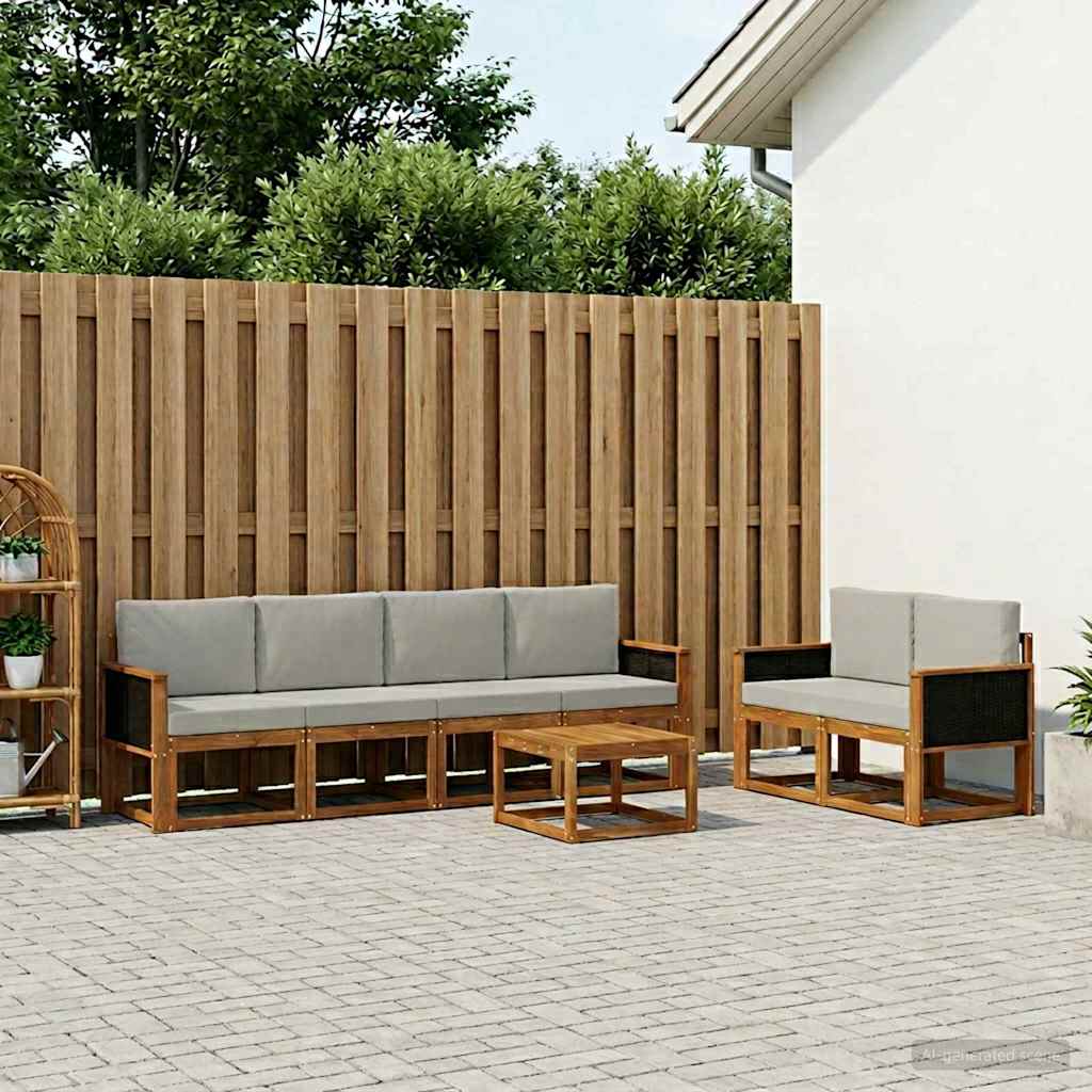 Outdoor-Sofagarnitur 6 stk. Natürlich und Hellgrau
