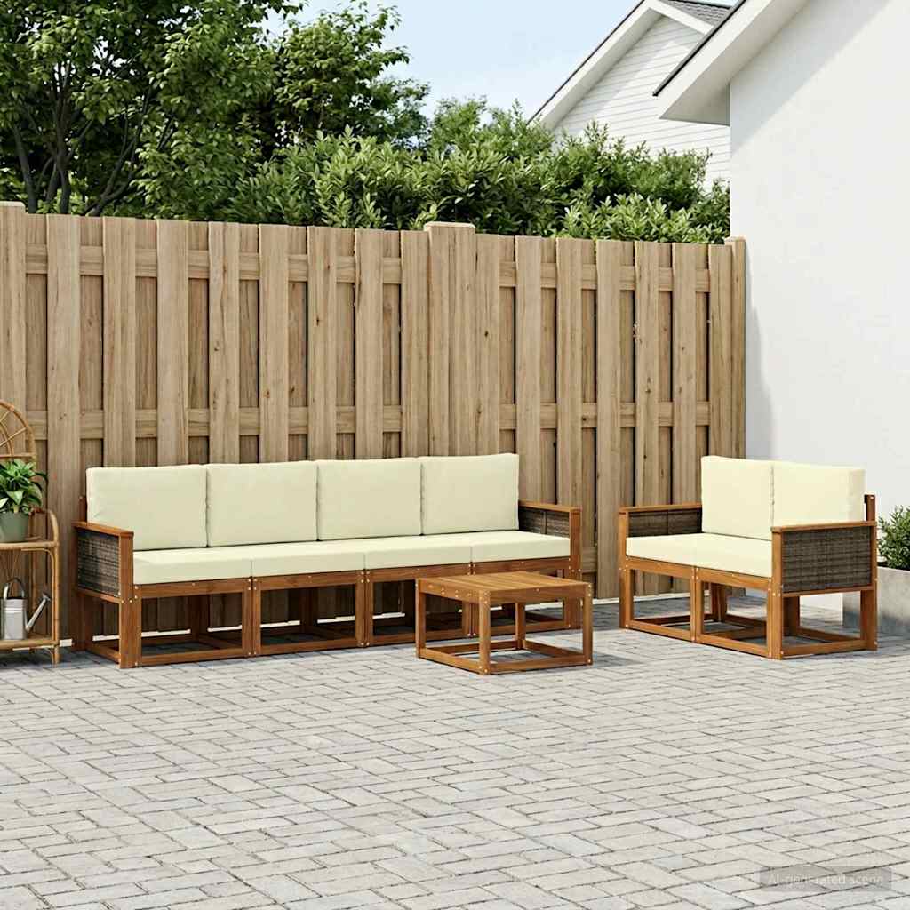 Outdoor-Sofagarnitur mit Kissen 6 pcs Natur und Creme