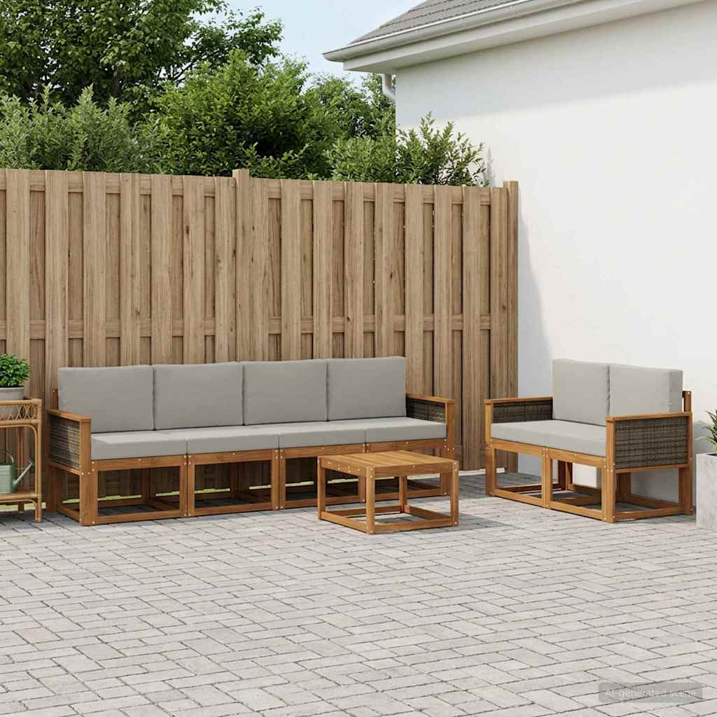 Outdoor-Sofagarnitur mit Kissen 6 pcs Natürlich und Hellgrau