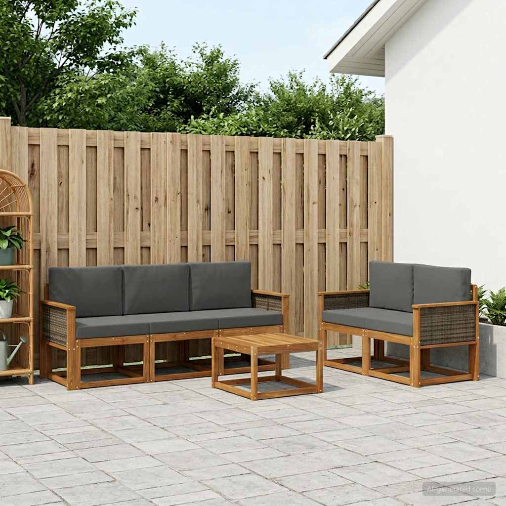 Outdoor-Sofagarnitur mit Kissen 6 pcs Natur und Anthrazit