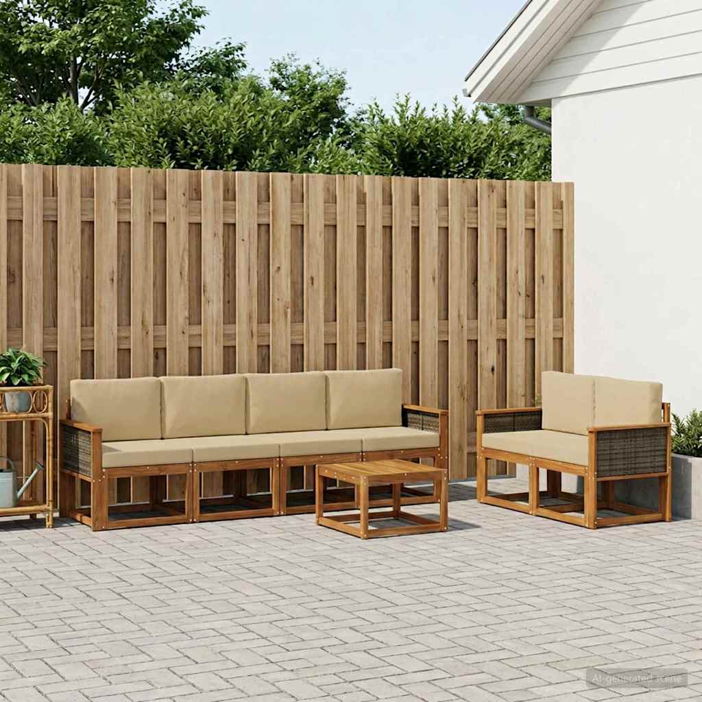 Outdoor-Sofagarnitur mit Kissen 6 pcs Natur