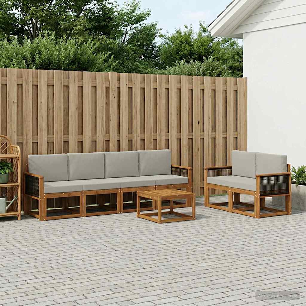 Outdoor-Sofagarnitur mit Kissen 6 pcs Natürlich und Hellgrau