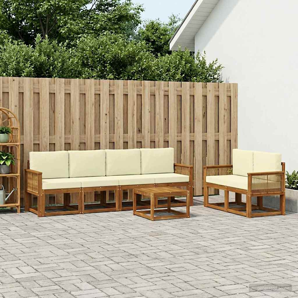 Outdoor-Sofagarnitur 7 stk. Natur und Creme Polyester