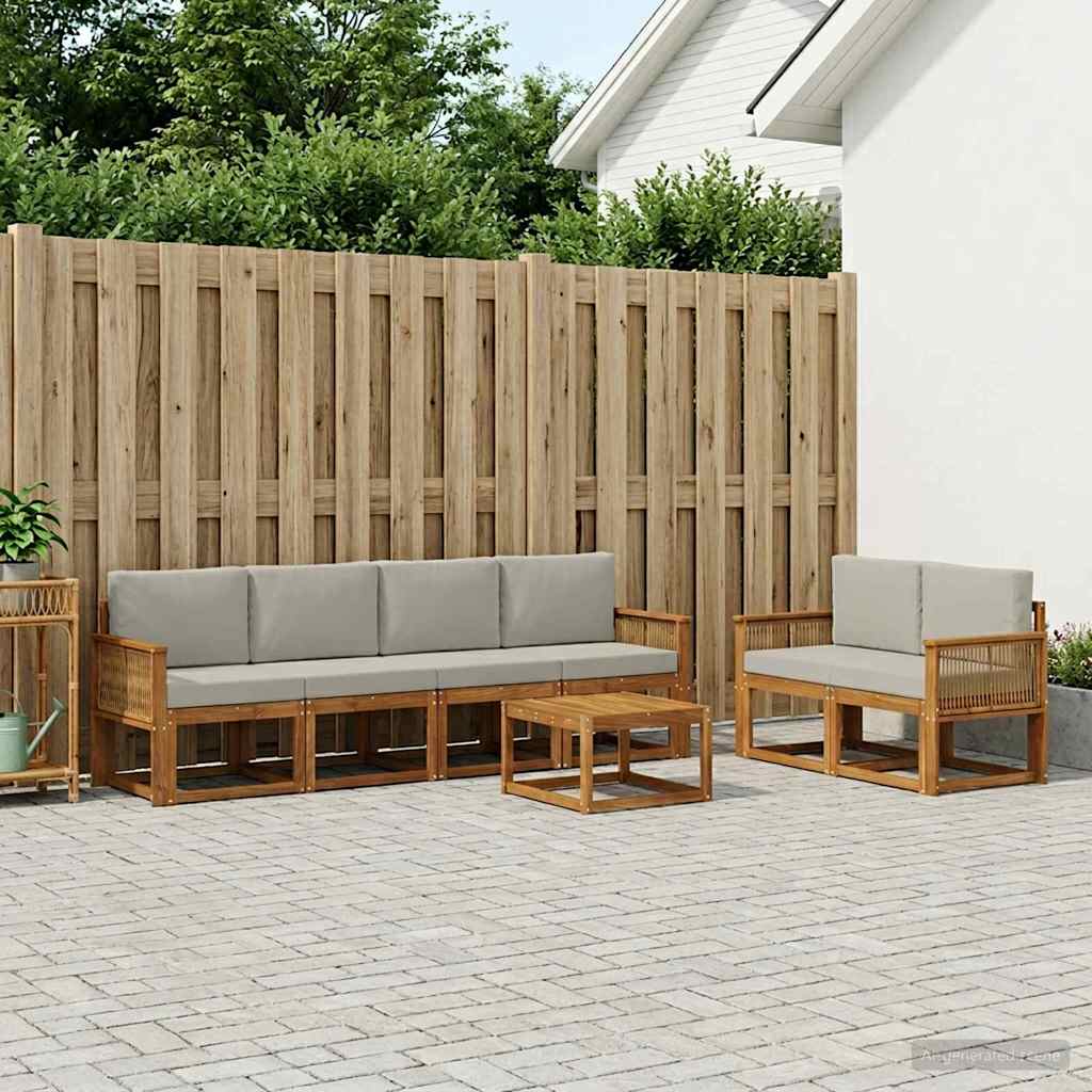 Outdoor-Sofagarnitur 7 pcs Natürlich und Hellgrau Polyester