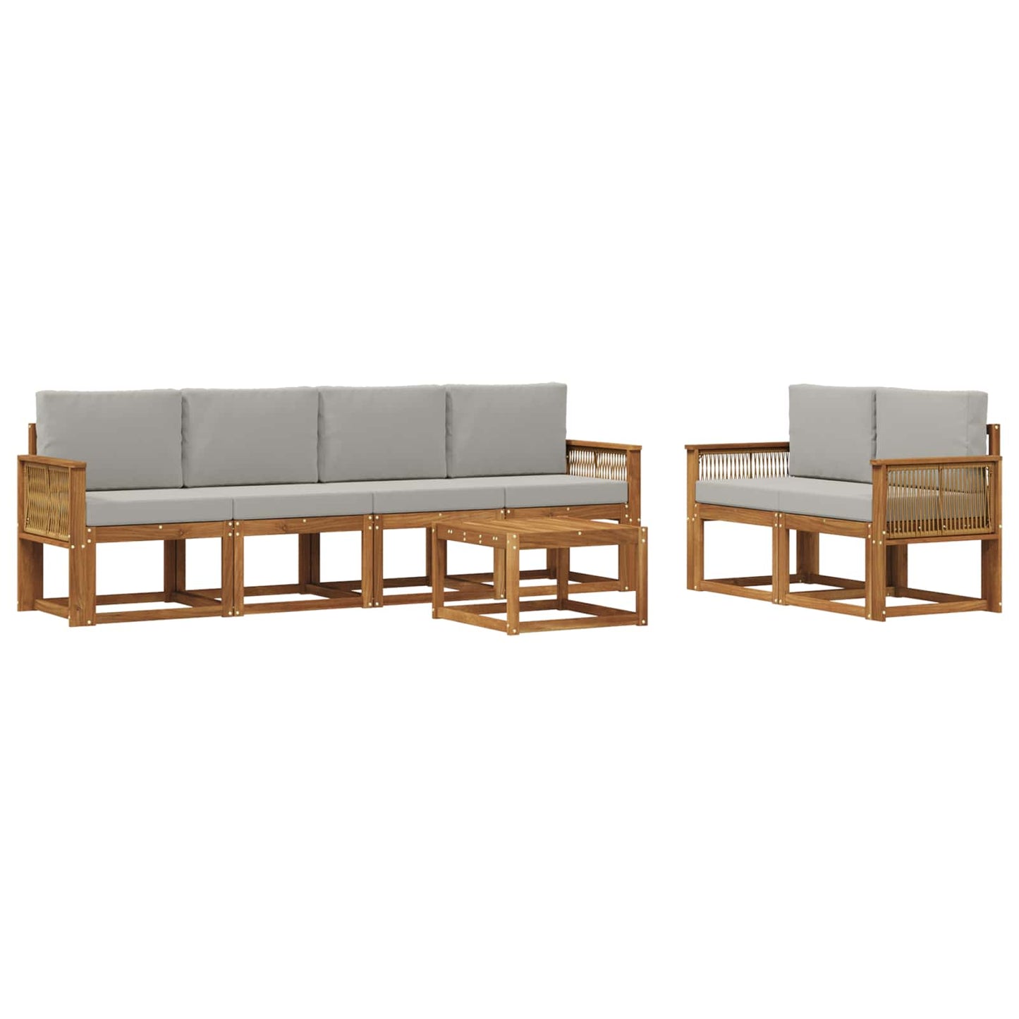 Outdoor-Sofagarnitur 7 pcs Natürlich und Hellgrau Polyester