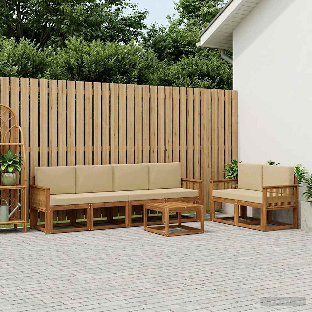 Outdoor-Sofagarnitur 7 pcs Natur und Beige Polyester