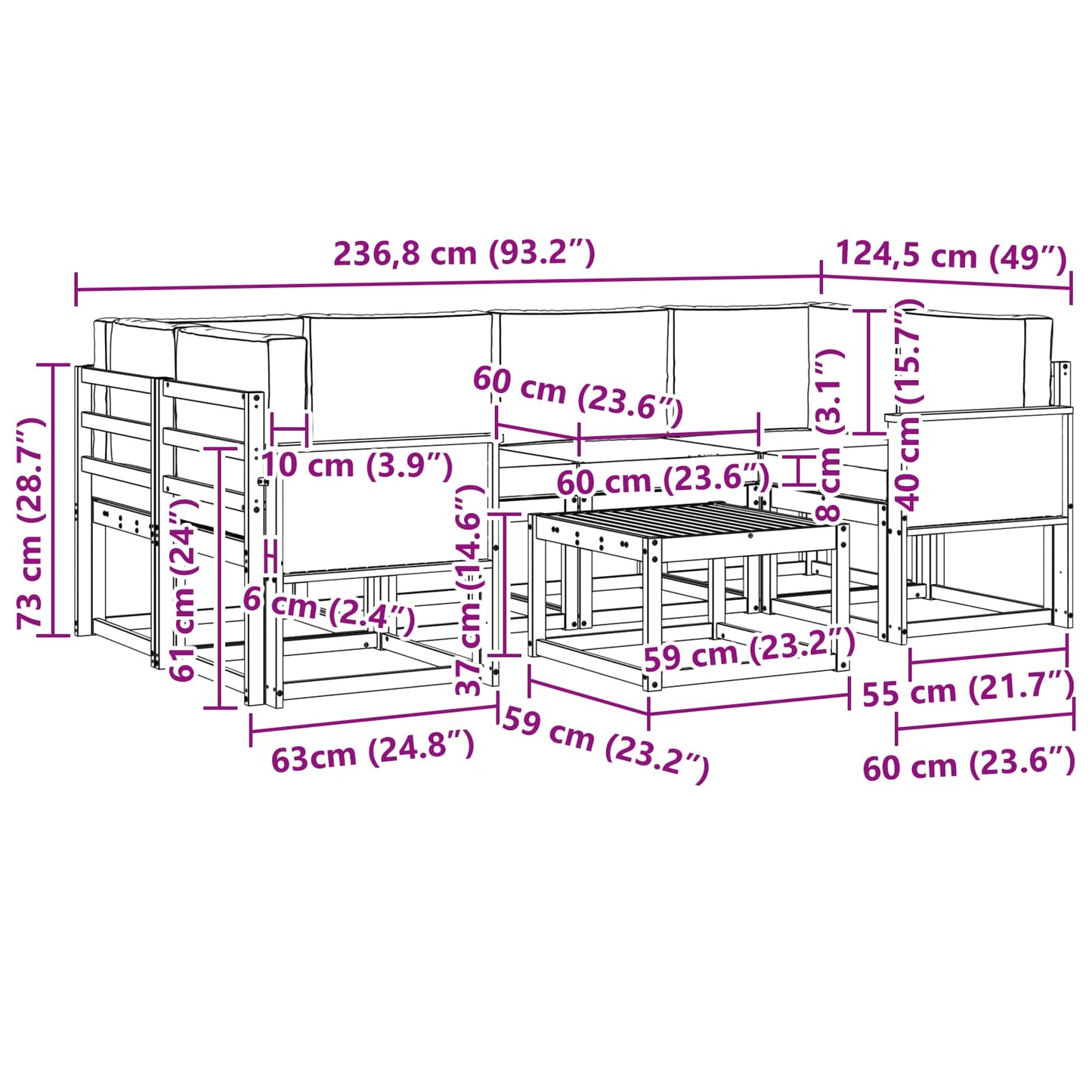 Outdoor-Sofagarnitur 5 stk. Natur und Anthrazit