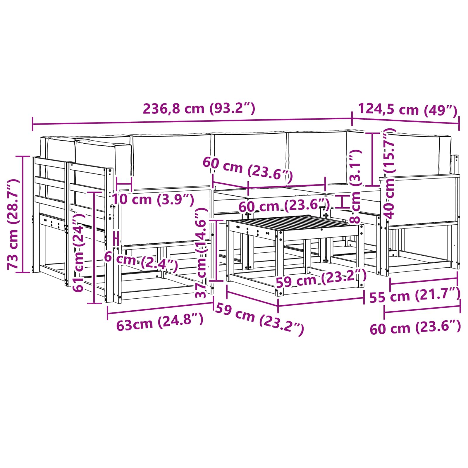 Outdoor-Sofagarnitur 5 stk. Natur und Anthrazit