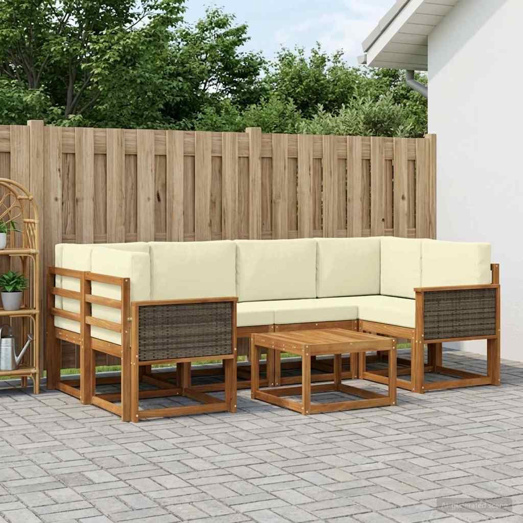 Outdoor-Sofagarnitur mit Kissen 5 pcs Natur und Creme