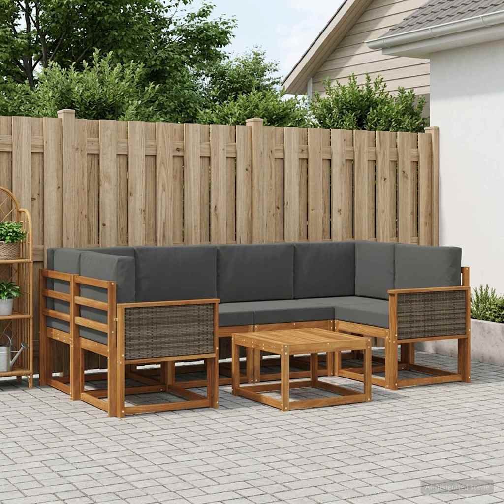 Outdoor-Sofagarnitur mit Kissen 5 pcs Natur und Anthrazit