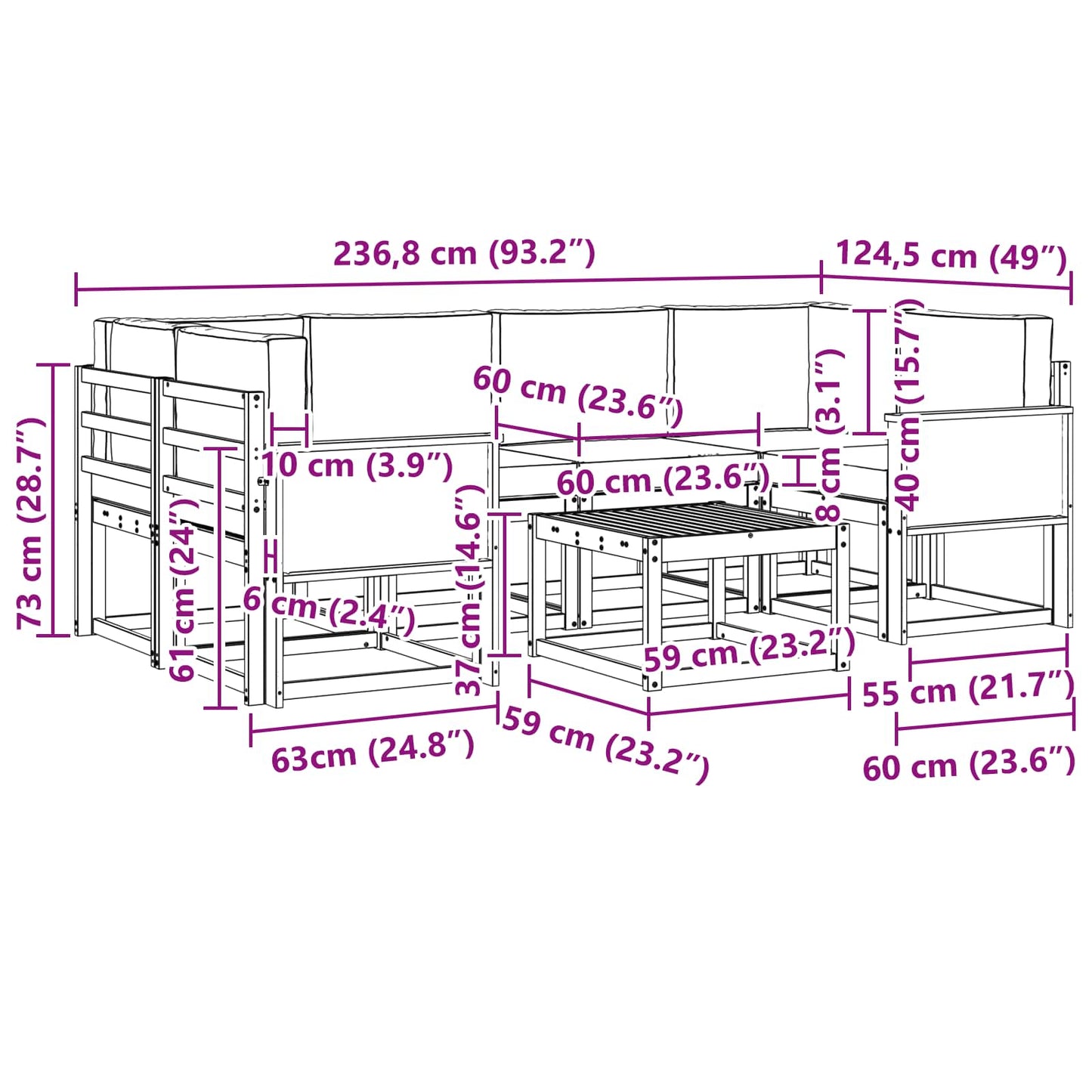 Outdoor-Sofagarnitur 5 stk. Natur und Creme