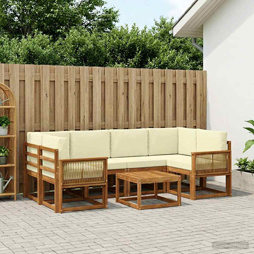 Outdoor-Sofagarnitur 7 stk. Natur und Creme Polyester