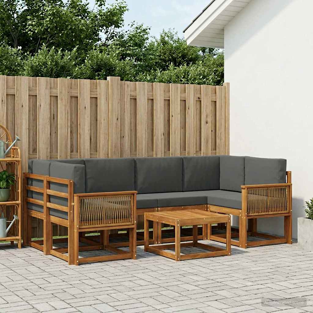 Outdoor-Sofagarnitur 7 stk. Natur und Anthrazit Polyester