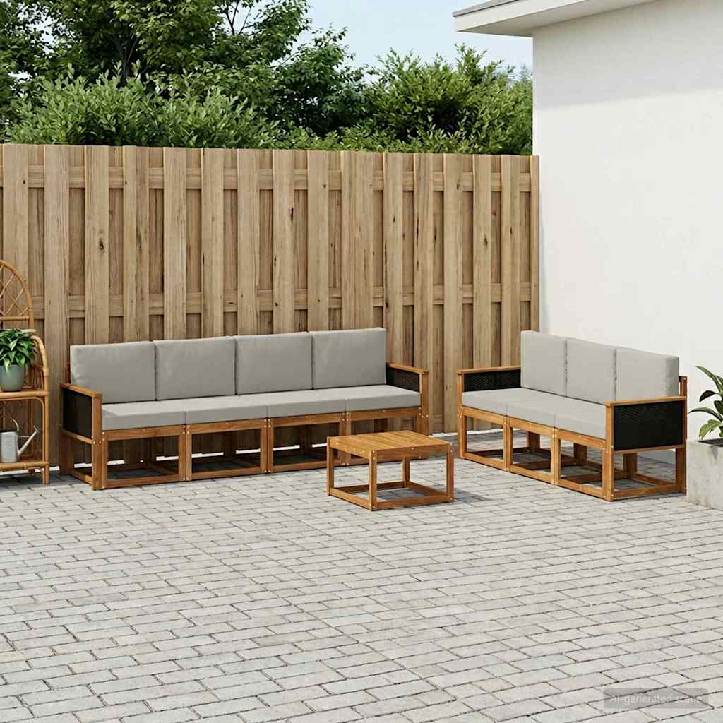 Outdoor-Sofagarnitur mit Kissen 7 pcs Natürlich und Hellgrau