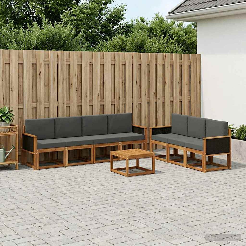 Outdoor-Sofagarnitur mit Kissen 7 pcs Natur und Anthrazit
