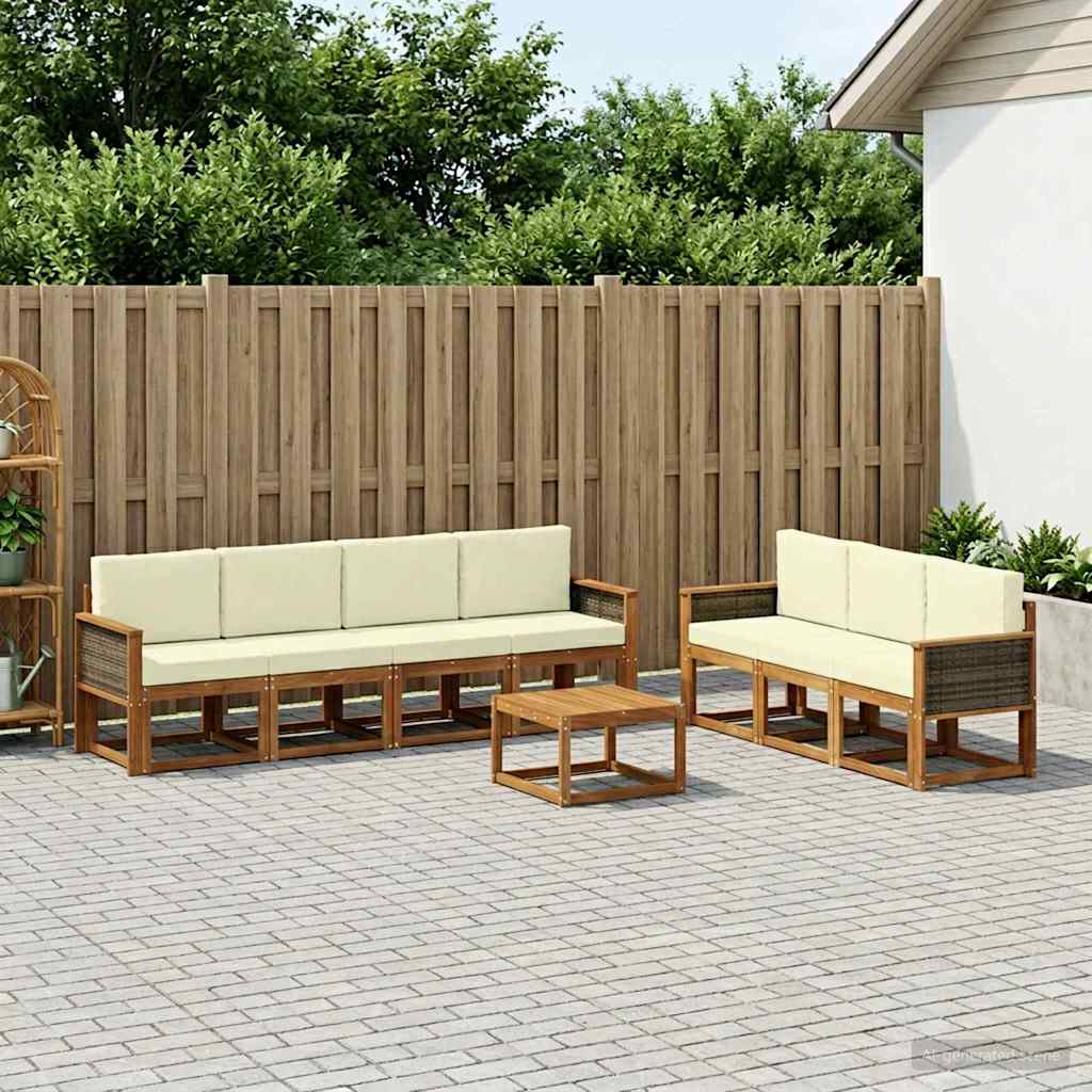Outdoor-Sofagarnitur 7 stk. Natur und Creme