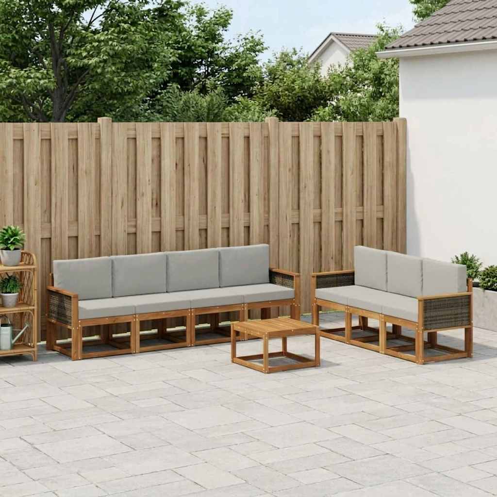 Outdoor-Sofagarnitur mit Kissen 7 pcs Natürlich und Hellgrau