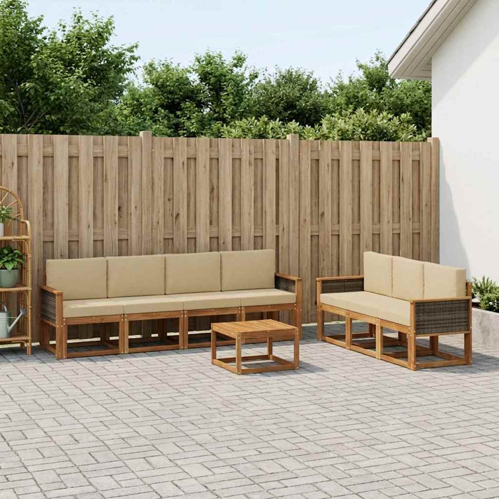 Outdoor-Sofagarnitur mit Kissen 7 pcs Natur